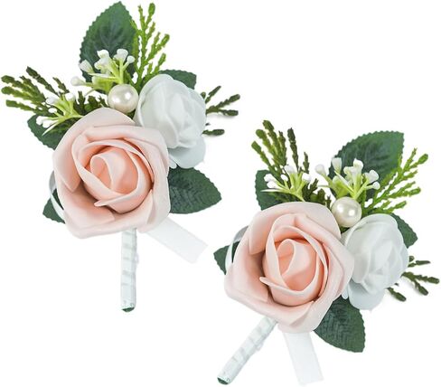 Set of 2 Burgundy Rose Boutonniere for MenWedding, Groom Groomsman Artificial Flowers for Wedding Anniversary Celebration,Prom,Party,Home Decoratio (Burgundy) in Saudi Arabia
