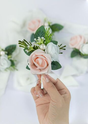Set of 2 Burgundy Rose Boutonniere for MenWedding, Groom Groomsman Artificial Flowers for Wedding Anniversary Celebration,Prom,Party,Home Decoratio (Burgundy) in Saudi Arabia