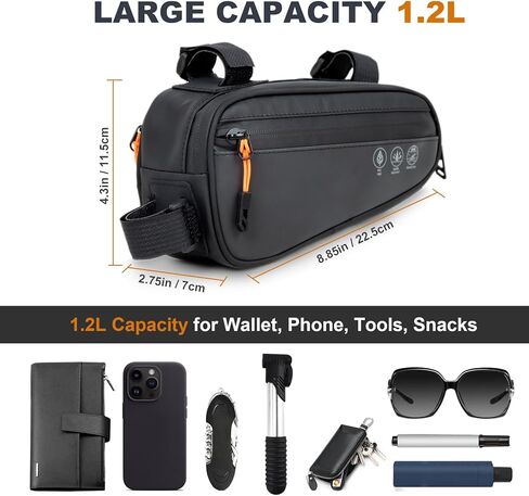 NDakter Triangle Bike Bag Frame, Water-Resistant Bicycle Storage Bags, 2 Side Pockets Mountain Road Bike Tool Pack, Cycling Pouch for Audlt, Top Tube Bag for Phone,Bike-Accessories, MTB, BMX (1.2L) in Saudi Arabia