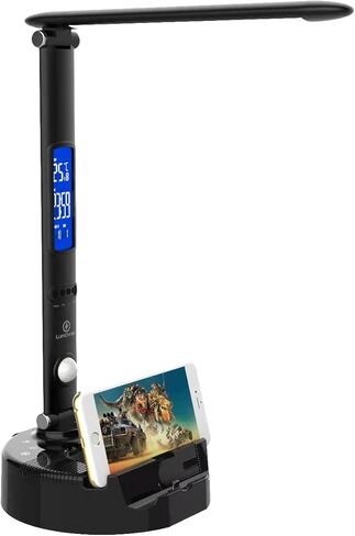 مصباح مكتبي ذكي LumiCharge مع شاحن لاسلكي، منفذ شحن USB، مصباح مكتب مع شاشة عرض رقمية لساعة، منبه، مصباح مكتبي قابل للطي متوافق مع iWatch، iPhone وAirpods in Kuwait