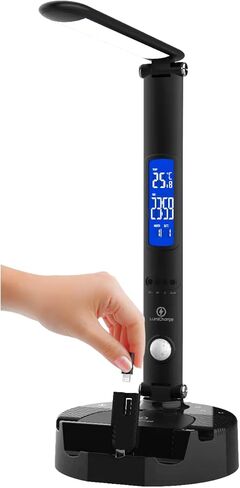 مصباح مكتبي ذكي LumiCharge مع شاحن لاسلكي، منفذ شحن USB، مصباح مكتب مع شاشة عرض رقمية لساعة، منبه، مصباح مكتبي قابل للطي متوافق مع iWatch، iPhone وAirpods in Kuwait