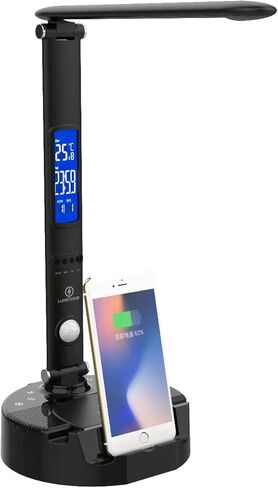 مصباح مكتبي ذكي LumiCharge مع شاحن لاسلكي، منفذ شحن USB، مصباح مكتب مع شاشة عرض رقمية لساعة، منبه، مصباح مكتبي قابل للطي متوافق مع iWatch، iPhone وAirpods in Kuwait