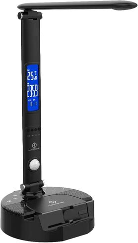 مصباح مكتبي ذكي LumiCharge مع شاحن لاسلكي، منفذ شحن USB، مصباح مكتب مع شاشة عرض رقمية لساعة، منبه، مصباح مكتبي قابل للطي متوافق مع iWatch، iPhone وAirpods in Kuwait