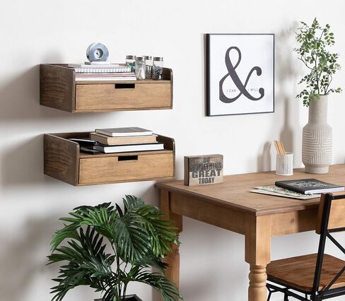 Kate and Laurel Kitt Modern Floating Wall Shelf Side Table with Drawer, 18" x 12" x 6.5", Black in Saudi Arabia