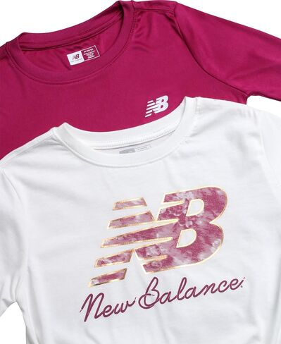 تي شيرت نشط للفتيات من New Balance - قطعتان من تي شيرت بأكمام قصيرة وأكمام طويلة - تي شيرت رياضي رياضي للبنات، 7-16 in Kuwait