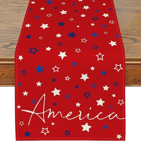 Siilues 4th of July Table Runner, 4th of July Patriotic Table Runner Fourth of July Decorations Stars America Holiday Decor for Home Party Table Decorations in Saudi Arabia