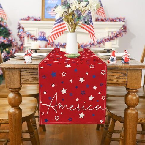 Siilues 4th of July Table Runner, 4th of July Patriotic Table Runner Fourth of July Decorations Stars America Holiday Decor for Home Party Table Decorations in Saudi Arabia