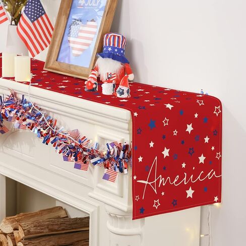 Siilues 4th of July Table Runner, 4th of July Patriotic Table Runner Fourth of July Decorations Stars America Holiday Decor for Home Party Table Decorations in Saudi Arabia