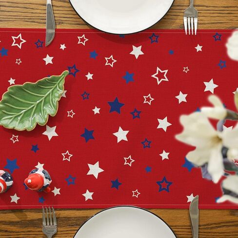 Siilues 4th of July Table Runner, 4th of July Patriotic Table Runner Fourth of July Decorations Stars America Holiday Decor for Home Party Table Decorations in Saudi Arabia