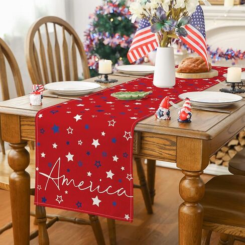 Siilues 4th of July Table Runner, 4th of July Patriotic Table Runner Fourth of July Decorations Stars America Holiday Decor for Home Party Table Decorations in Saudi Arabia