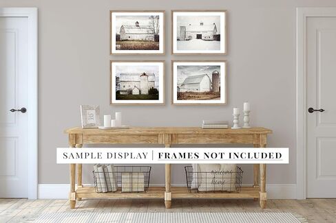 Farmhouse Wall Decor Set of 4 SMALL 5x7" Unframed White Barn Landscape Photo Art Prints, Rustic Home Decor, Country Room Decor in Kuwait
