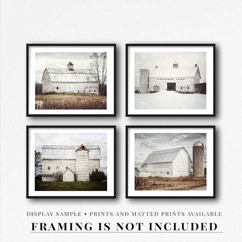 Farmhouse Wall Decor Set of 4 SMALL 5x7" Unframed White Barn Landscape Photo Art Prints, Rustic Home Decor, Country Room Decor in Kuwait