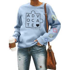 LOTUCY Autism Awareness Sweatshirt Women Special Education Teacher Shirts Autistic Advocate Puzzle Piece Pullover Black