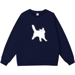 Hewlshawn Women's Crewneck Sweatshirts Oversized Casual Long Sleeve Cotton Fall Tops Cute Cat Pattern Pullover Sweatshirt