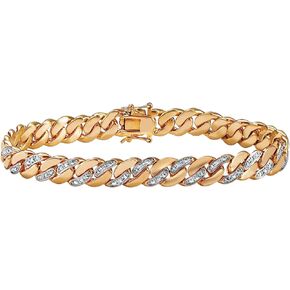 PalmBeach Men's Yellow Gold-plated Genuine Diamond Accent Curb Link Bracelet (9mm), Box Clasp, 8.5 inches