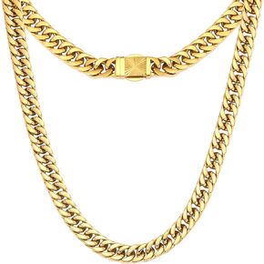 CaptainSteeL Cuban Link Chain for Men- 316L Stainless Steel 8MM Width Fashion Pattern Snap Button Hip Hop Jewelry,Chain for men 18K Gold Plated/Silver with Gift Box