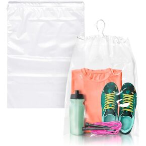 APQ Clear Drawstring Bag, 18 x 24 Inches. Pack of 100 Clear Plastic Drawstring Bags. 2 Mil Drawstring Clear Plastic Bags. Waterproof Clear Plastic Bags Drawstring for Cosmetics, Toiletries
