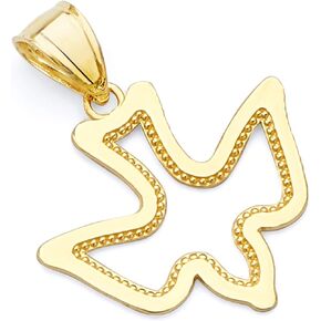 The World Jewelry Center 14k REAL Yellow or White Gold Religious Holy Spirit Dove Charm Pendant