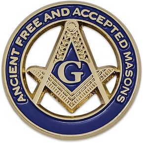 Ancient Free & Accepted Masons Square & Compass Round Masonic Lapel Pin - [Blue & Gold][1'' Diameter]