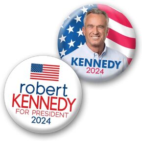 Kennedy 2024 Buttons - Robert RFK Jr - 2-Pack Photo With Flag and Preppy Look Campaign Designs - 2-1/4 Inch Pins 599