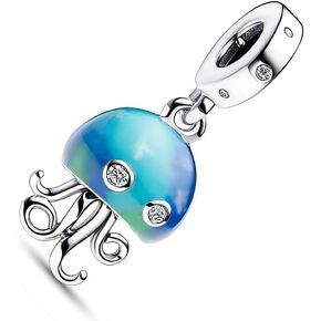 Colorful Jellyfish Dangle Charm Fit Women Bracelet Necklaces Fashion Gifts 925 Sterling Silver DIY Jewelry
