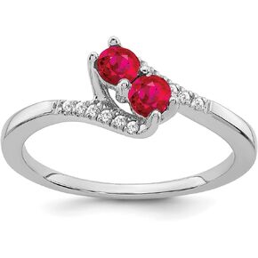 14k White Gold Ruby and Diamond 2-stone Bypass Ring Size 7 (0.005 cttw, I1 Clarity, H-I Color)