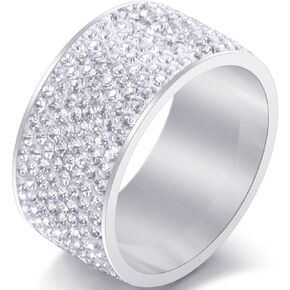 Jude Jewelers 12mm Stainless Steel Rhinestone Filled Eternity Style Wedding Band Ring