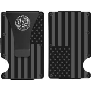 Black & Gray American Flag Engraved, Minimalist Wallet, RFID Blocking Aluminum Slim Wallet With Money Clip (Black & Gray with Money Clip)