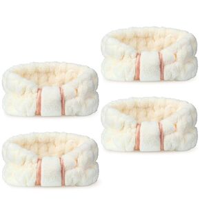 WILLBOND 4 Pack Microfiber Headbands Spa Facial Headbands Makeup Headbands Elastic Terry Cloth Head Wrap for Women Girls Washing Face Makeup Shower Yoga Sports (Beige)