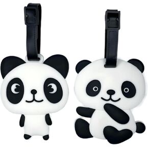 2-Pack Luggage Tags Panda Cute Anime Cartoon Animal Colorful Silicone ID Tags for Suitcases Bags Travel Perfect for Teens Adults (Panda B)