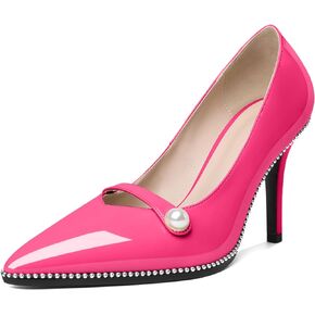 Eldof Women's High Heel Pumps Pointed Toe Slip On Pearl Strap Stiletto Heels Beaded Pumps Shoes Women Dress Sexy Heels 3.5 Inches