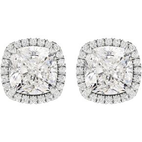 1 to 6 Carat IGI CERTIFIED LAB GROWN Cushion Halo Diamond Earrings 14K Gold Value Collection Push Back Push Back (D-E Color VS1-VS2 Clarity)