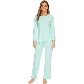 WiWi Viscose Pajamas Set for Women Soft Long Sleeve Pj Sleepwear Knit Jammies Pants Lounge Sets Loungewear S-XXL