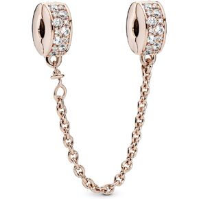 Pandora Shining Elegance Clear Pavé Safety Chain Clip Charm Bracelet Charm Moments Bracelets - Stunning Women's Jewelry - Made Rose & Cubic Zirconia, With Gift Box