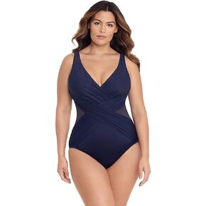 Miraclesuit Women's Plus Size Swimwear Illusionists Crossover Soft Cup Tummy Control One Piece Swimsuit