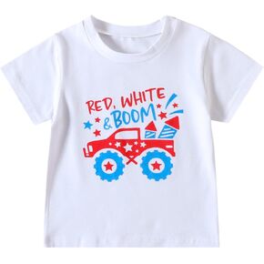 Toddler Boys Girls T-Shirt Kids Truck Dinosaur Tee Top American Flag USA Patriotic Memorial Day Shirt in Kuwait