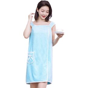 Women Bath/Shower Wrap Robe with Strap Pocket, Wearable Bath Body Wrap Towel Dress, Knee Length, Sleeveless, for College Dorm