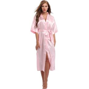 Women's Long Silky Robes Bridesmaid Bride Wedding Bridal Party Robe Satin Kimono Bathrobes Soft Sexy Summer Loungewear