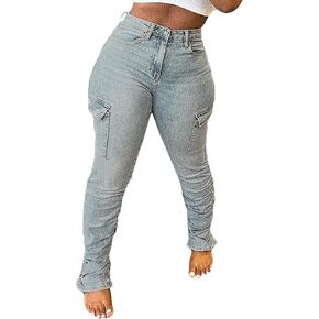 Tcremisa Women's Skinny Jeans Classic Stretch Bootcut Stacked Pull-On Denim Pants Long Trousers with Pockets