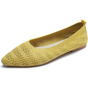 Husmeu Women's Pointed-Toe Ballet Flat Shoes Knit Classic Ballet Flats Walking Shoes Casual Formal Comfortable Slip-On Flat Shoes Leopard Khaki