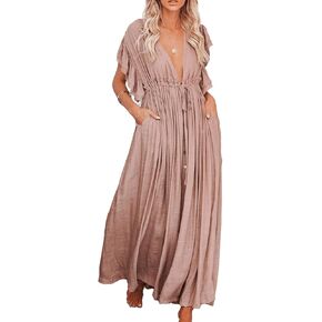 تنورة نسائية طويلة من Wander Agio، فستان بيكيني يغطي ملابس السباحة على الشاطئ، فساتين بأزرار صوفية in Kuwait