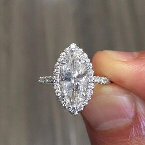 XIALV 1.95 Carat Plated Silver Marquise Cut Cubic Zirconia CZ Statement Halo Art Deco Cluster Engagement Ring Jewelry Gift for Women (US Code 6)