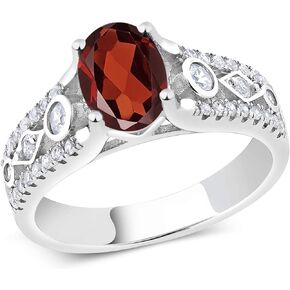 Gem Stone King 925 Sterling Silver Red Garnet Engagement Ring For Women (1.76 Cttw, Gemstone Birthstone, Available In Size 5, 6, 7, 8, 9)