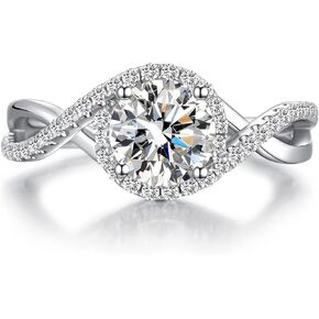 jiamiaoi 18K White Gold Plated Round Halo Rings Engagement Rings for Women 925 Sterling Silver Princess Cut Wedding Rings Promise Rings Bridal Rings Jewelry for Women
