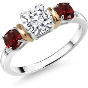 مجموعة خواتم Gem Stone King من الفضة عيار 925 والذهب الأصفر عيار 10 قيراط والماس والعقيق الأحمر والمويسانتي (1.98 قيراط)