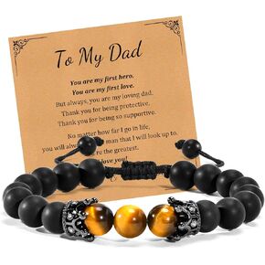 Men's Bracelet Jewelry Gift : Handmade Black Agate and Tiger's Eye Stone Gemstone Beaded Bracelets for Boyfriend, Husband, Son, Dad, Brother Uncle, Sentimental Gift Idea for Men, Gift Box Card in Kuwait