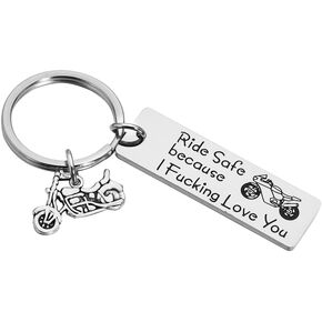 Asqunpin Ride Safe Motorcycle Keychain Ride Safe Because I Love You Keyring Gift for Men Biker Gift Keychain