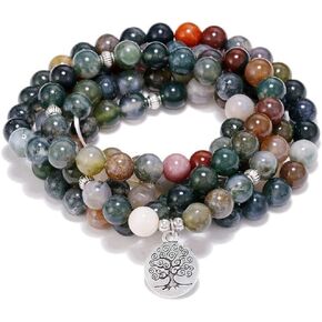 108 Natural Indian Agate Mala Beads Bracelet for Yoga Meditation (Tree of Life) in Kuwait