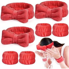 Crosize 7 Pack Cute Headband and Wristband Set for Women - Microfiber Face Washing, Spa Skin Care, Makeup, Exercise, Yoga, Showering - Blue, Purple, Pink