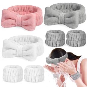 Crosize 7 Pack Cute Headband and Wristband Set for Women - Microfiber Face Washing, Spa Skin Care, Makeup, Exercise, Yoga, Showering - Blue, Purple, Pink